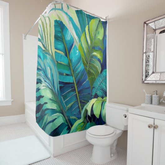 Monstera Tropische Leaf Tapijt Douchegordijn (In situ)
