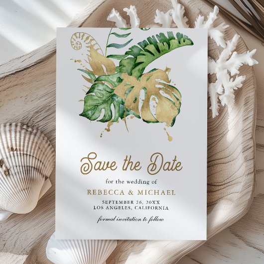 Monstera Tropische Palm Foto Bruiloft Save The Date