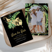 Monstera Tropische Palm Foto Zwarte Huwelijk Save The Date