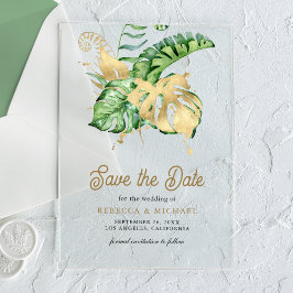 Monstera Tropische Palm Trouw Save the Date Acryl Uitnodigingen