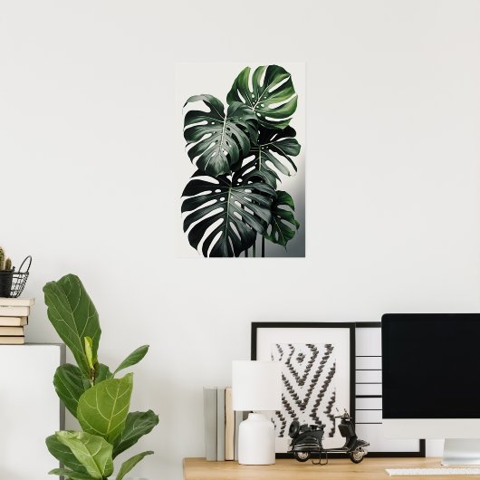 Monstera verlaat Art Print Poster (Thuiskantoor)
