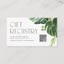 Monstera verlaat Baby shower QR Code Registry Informatiekaartje