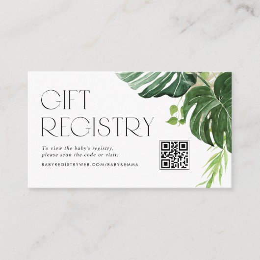 Monstera verlaat Baby shower QR Code Registry Informatiekaartje (Voorkant)