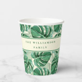 Monstera verlaat patroon zomerfeest monogram papieren bekers (Achterkant)