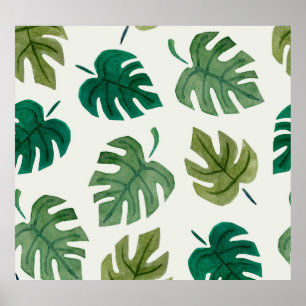 Monstera Waterverf: groene naadloze textuur. Poster