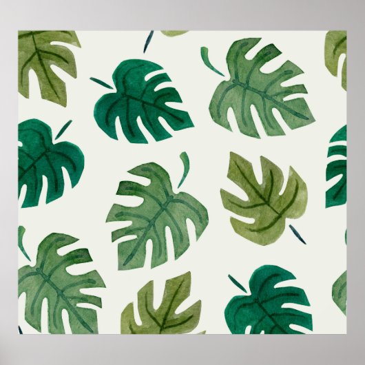 Monstera Waterverf: groene naadloze textuur. Poster (Voorkant)