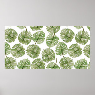 Monstera Waterverf Groene Tropische Bladeren Naadl Poster