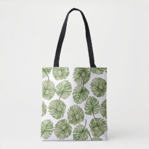 Monstera Waterverf Groene Tropische Bladeren Naadl Tote Bag