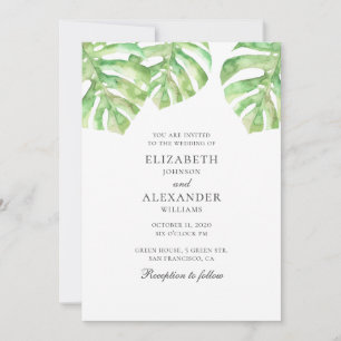 Monstera. Waterverf groene tropische bruiloft Kaart