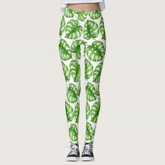 Monstera waterverf leggings (Voorkant)