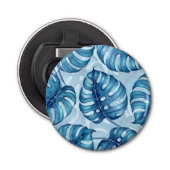 Monstera waterverf patroon blauw button flesopener (Voorkant)