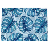 Monstera waterverf patroon blauw groot cadeauzakje (Achterkant)
