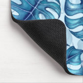 Monstera waterverf patroon blauw muismat (Hoek)