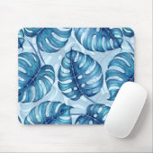 Monstera waterverf patroon blauw muismat (Met muis)