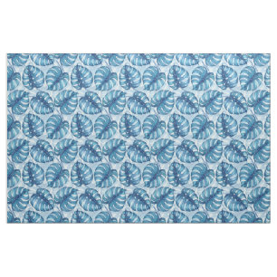 Monstera waterverf patroon blauw stof