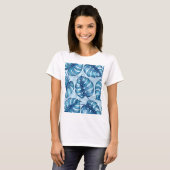 Monstera waterverf patroon blauw t-shirt (Voorkant volledig)