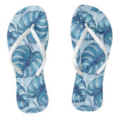 Monstera waterverf patroon blauw teenslippers (Voetbed)