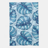 Monstera waterverf patroon blauw theedoek (Verticaal)