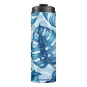 Monstera waterverf patroon blauw thermosbeker (Voorkant)