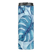 Monstera waterverf patroon blauw thermosbeker (Achterkant)