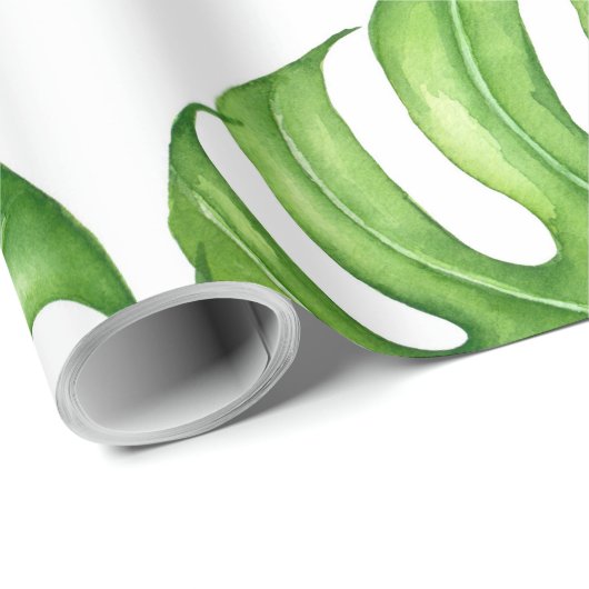 Monstera waterverf patroon cadeaupapier (Rol Hoek)