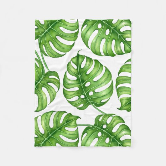 Monstera waterverf patroon fleece deken (Voorkant)