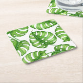 Monstera waterverf patroon kartonnen onderzetters (Schuin)