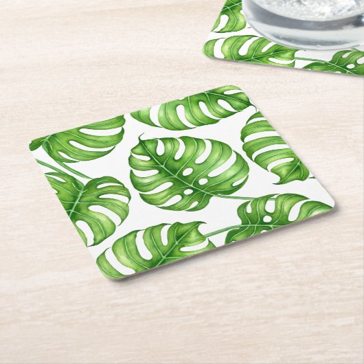 Monstera waterverf patroon kartonnen onderzetters (Schuin)