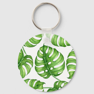 Monstera waterverf patroon sleutelhanger