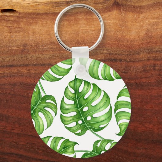Monstera waterverf patroon sleutelhanger (Voorkant)