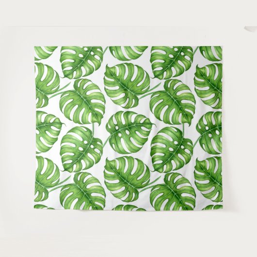 Monstera waterverf patroon wandkleed (Voorkant (horizontaal))