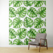 Monstera waterverf patroon wandkleed (In situ)