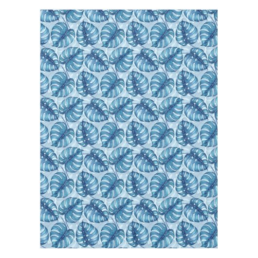 Monstera waterverf patroonblauw tafelkleed (Voorkant)