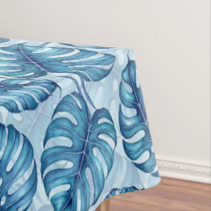Monstera waterverf patroonblauw tafelkleed