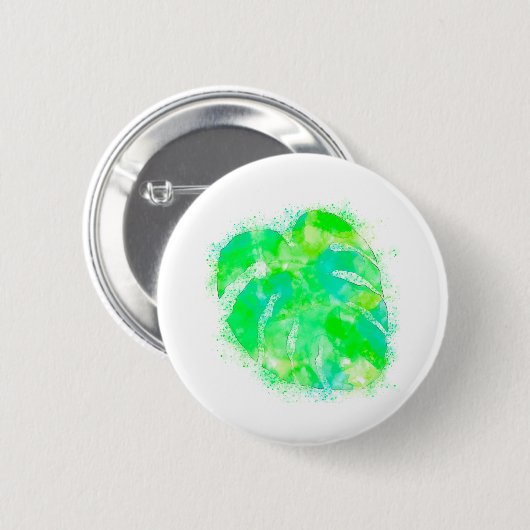 Monstera Waterverf Ronde Button 5,7 Cm (Voorkant /achterkant)