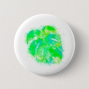 Monstera Waterverf Ronde Button 5,7 Cm