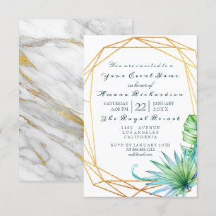 Monstera White Tropic Marble Gold Birthday Bridal Kaart