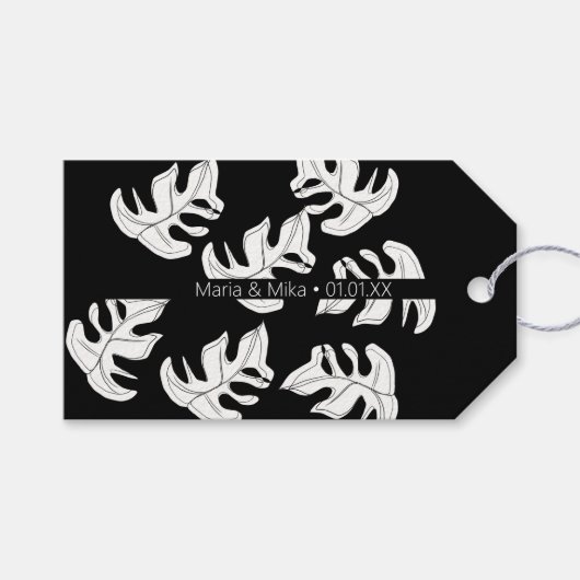 Monstera Zwart Wit Botanische Huwelijk Cadeaulabel (Voorkant (Horizontaal))