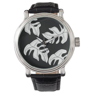 Monstera Zwart Witte Botanische Huwelijk Horloge