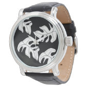 Monstera Zwart Witte Botanische Huwelijk Horloge (Gekanteld)