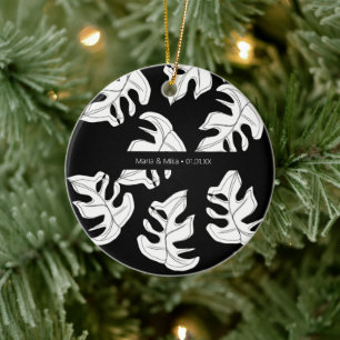 Monstera Zwart Witte Botanische Huwelijk Keramisch Ornament