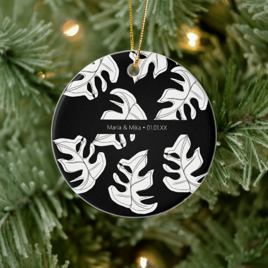 Monstera Zwart Witte Botanische Huwelijk Keramisch Ornament (Boom)