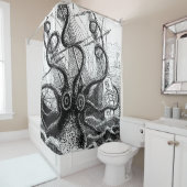 Monsterachtige octopus valt een schip aan douchegordijn (In situ)