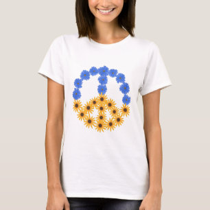 Monsterbord Gele zonnebloemen Blauwe kosmos Bloeme T-shirt
