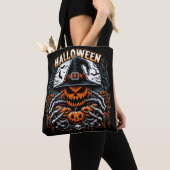 Monsterlijke Jack-O'-Lantern Spooky Witch Hallowee Tote Bag (Dichtbij)