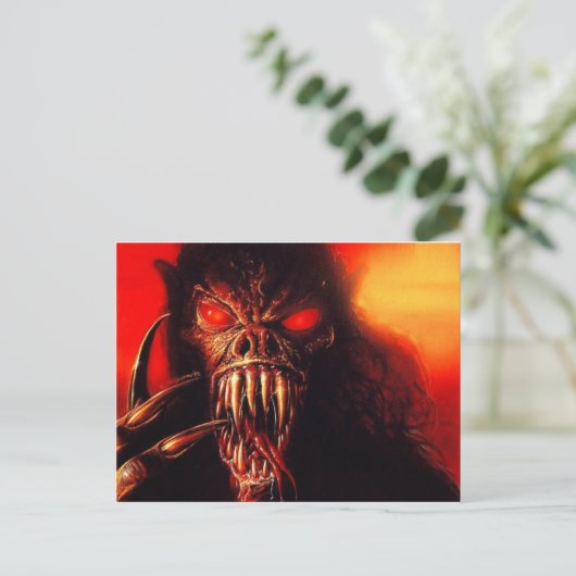 monsterrode ogen met fangs briefkaart (Staand voorkant)