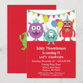 Monsters Birthday Invitation Boys Colorful Monster Kaart (Voorkant / Achterkant)