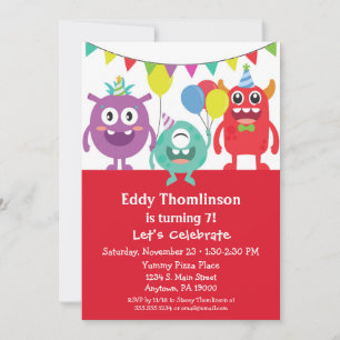 Monsters Birthday Invitation Boys Colorful Monster Kaart
