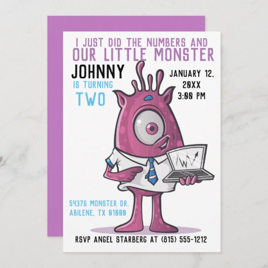 Monsters Birthday Party Invitation Monster Fun Kaart (Voorkant / Achterkant)