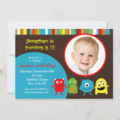 Monsters Birthday Party Invitations with Photo Kaart (Voorkant)